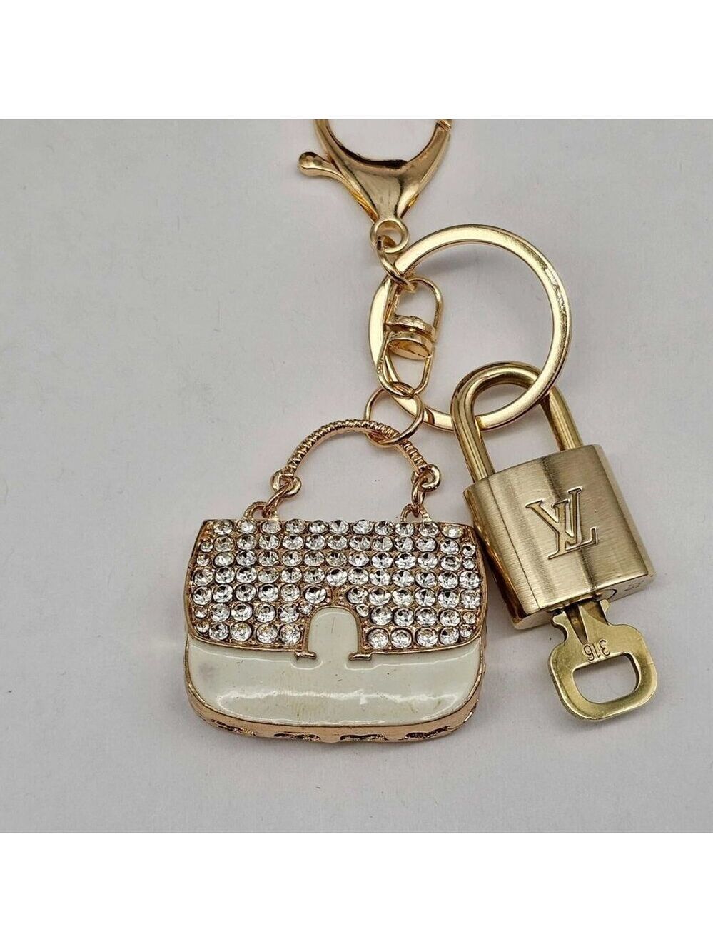 Authentic Louis Vuitton Lock & Key with unbranded Rhinstone Bag Keycharm - Picture 7 of 7